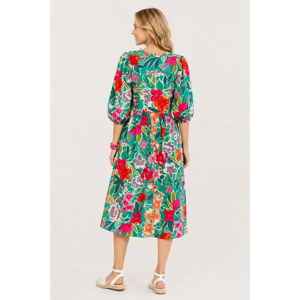 Shop The Mint Feels Right Green Floral Midi Dress Womens Size Medium New